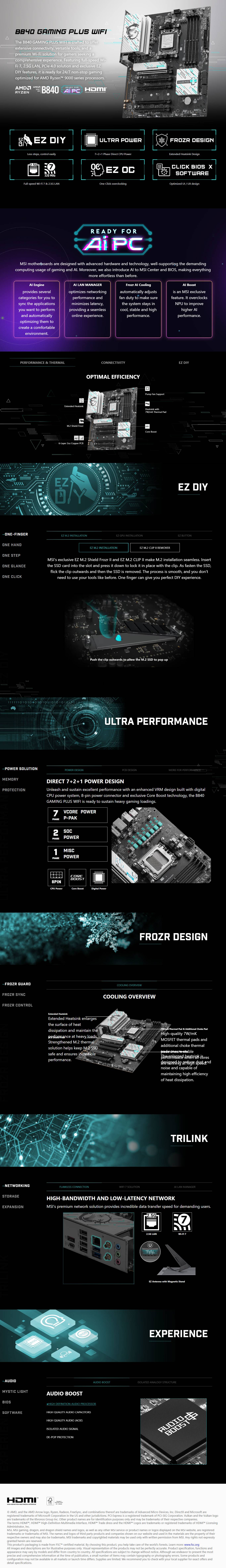 MSI B840 GAMING PLUS WIFI AMD ATX Motherboard long picture