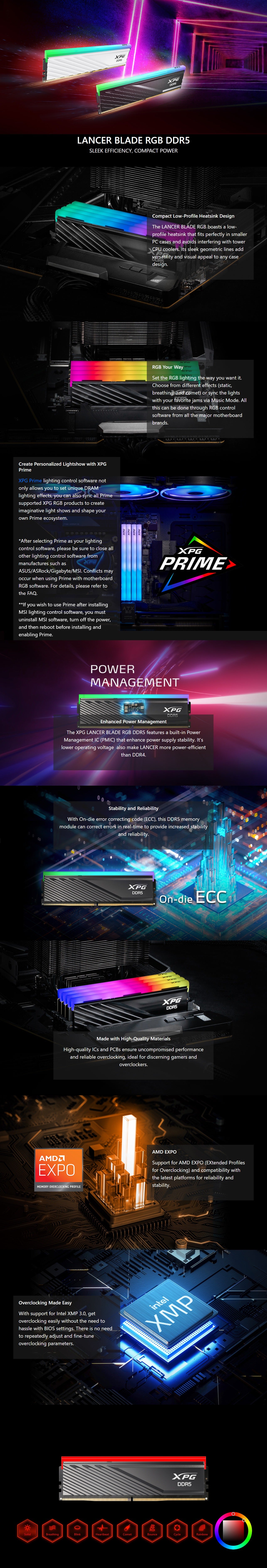 XPG Lancer Blade RGB 32GB (2 x 16GB) DDR5 6000MHz CL36 RAM - Black long picture