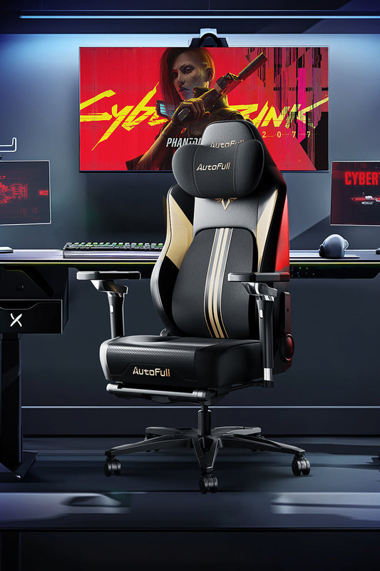 AutoFull M6 Pro + Ventilation&Heating Gaming Chair with Leg Rest& Nappa leather(Black)