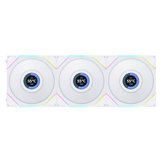 Lian Li Uni Fan TL120 LCD Reverse Blade Wireless ARGB 120mm Fan - White (3-Pack)