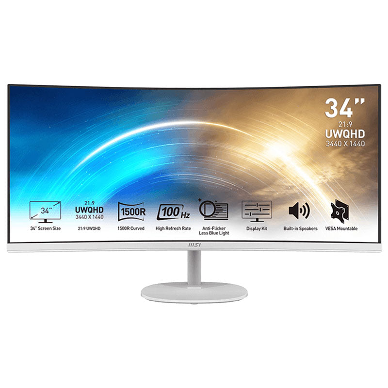 MSI PRO MP341CQ 34" Ultra-wide QHD VA 100Hz Curved Business Monitor white