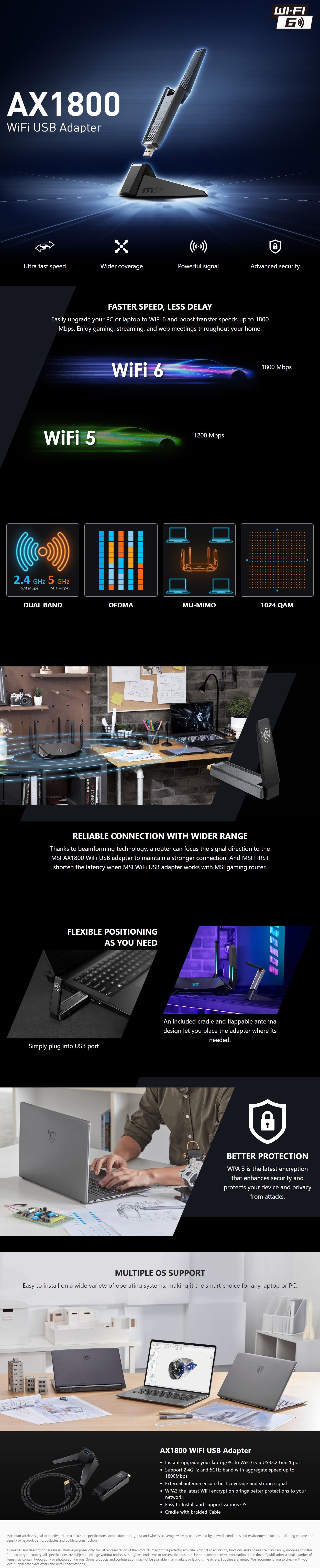 MSI GUAX18 AX1800 WiFi USB Adapter long picture