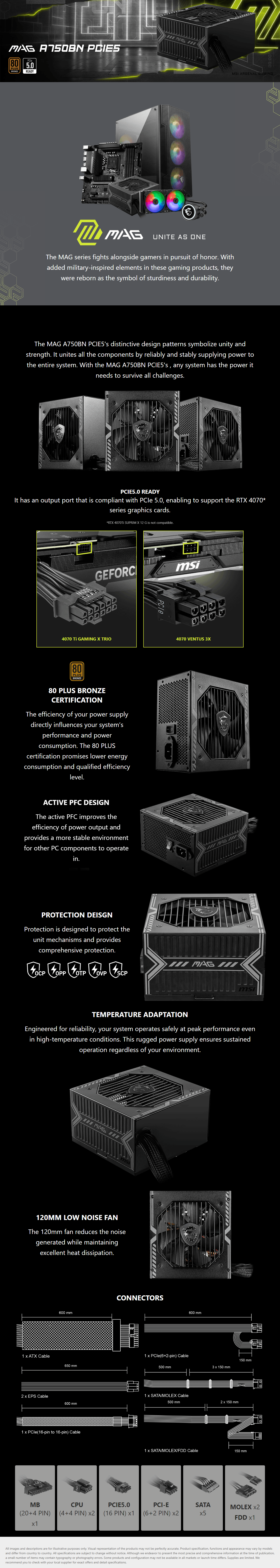 MSI MAG A750BN PCIE5 750W Power Supply long picture