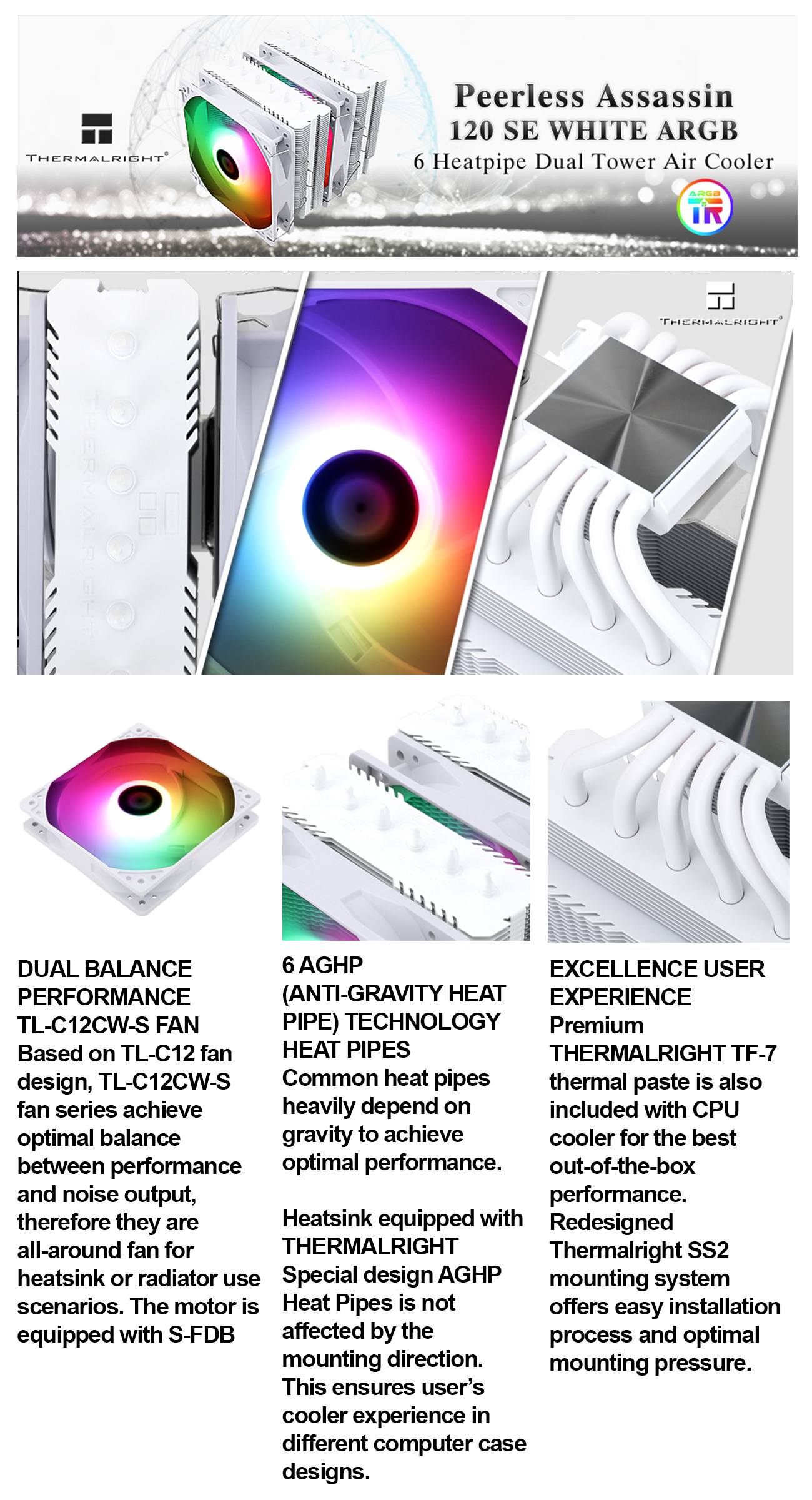 Thermalright Peerless Assassin 120 SE White ARGB Dual Loop CPU Cooler long picture