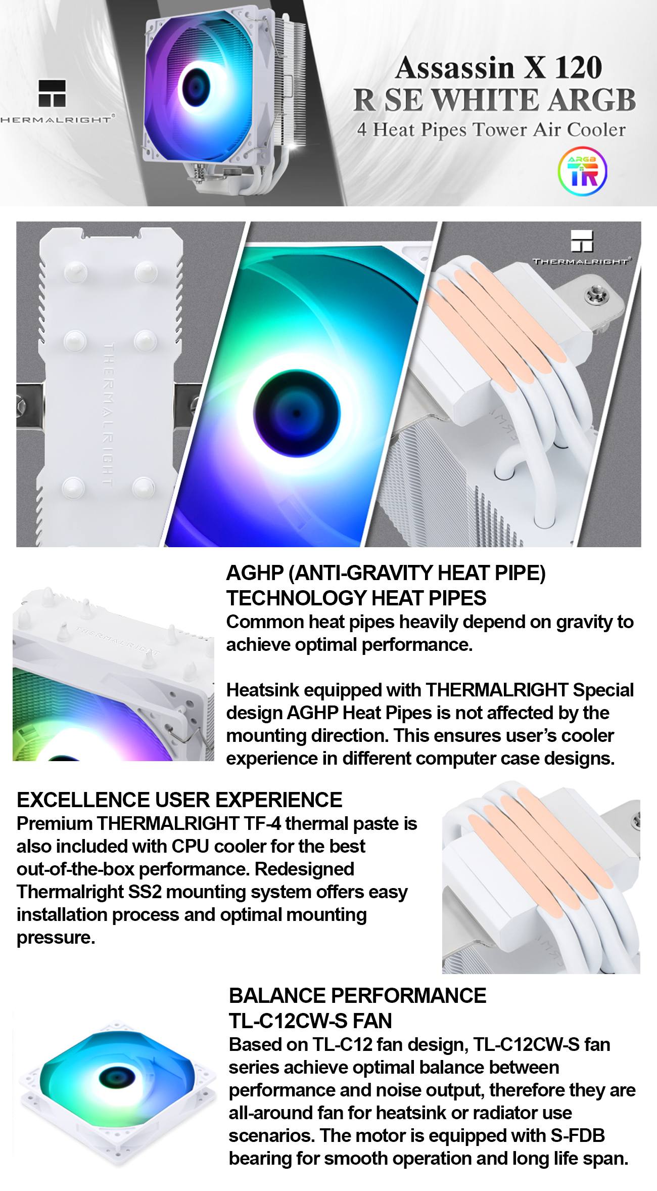 Thermalright Assassin X120 Refined SE ARGB CPU Air Cooler - White long picture