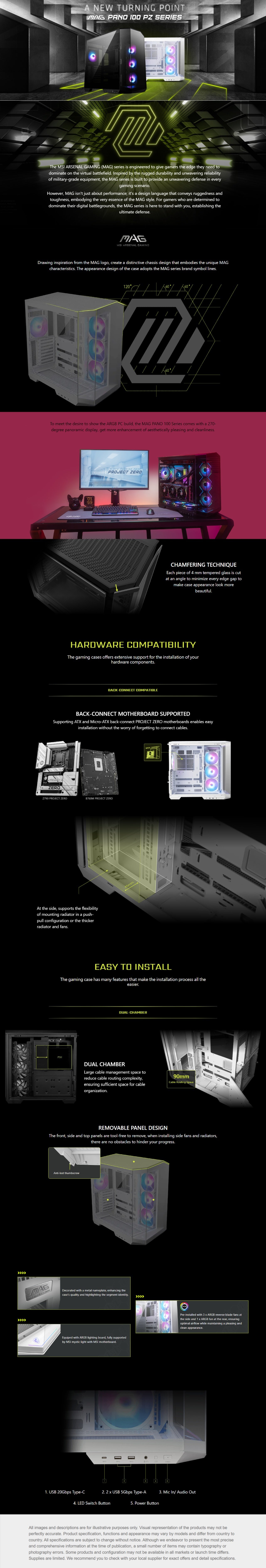 MSI MAG Pano 100R PZ Tempered Glass Mid-Tower ATX Case - White long picture