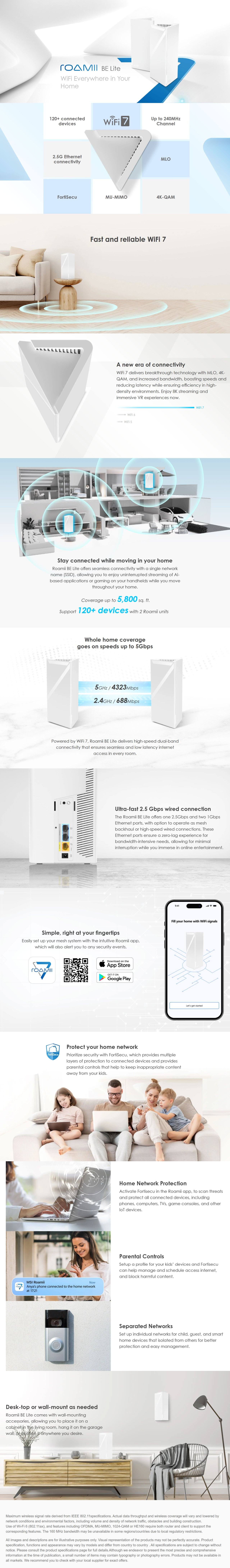 MSI MRBE50 Wi-Fi 7 Roamii BE Lite Mesh System Router long picture