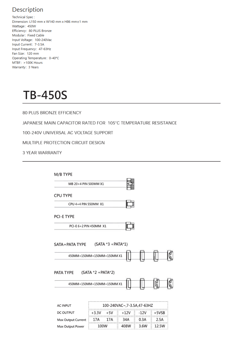 Thermalright TB-450S Power Supply long picture