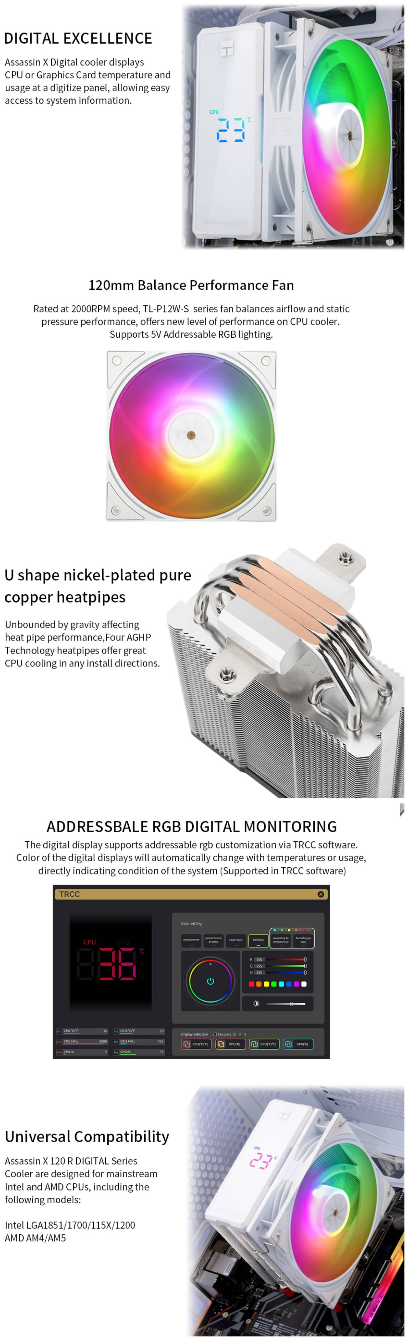 Thermalright Assassin X 120 R Digital ARGB CPU Air Cooler - White long picture
