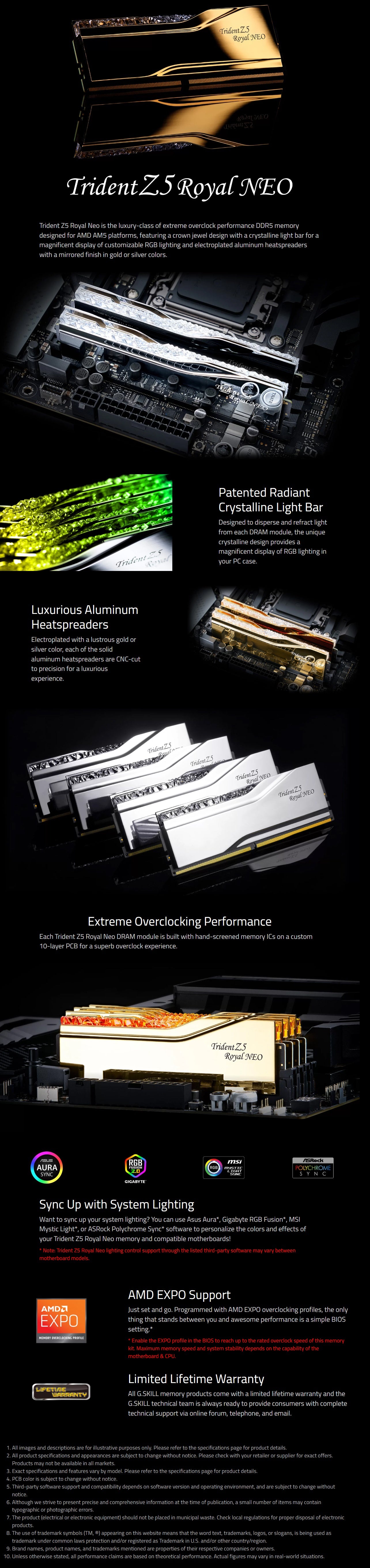 G.Skill Trident Z5 Royal Neo 32GB (2 x 16GB) DDR5 6400MHz CL30 Desktop RAM - Silver long picture