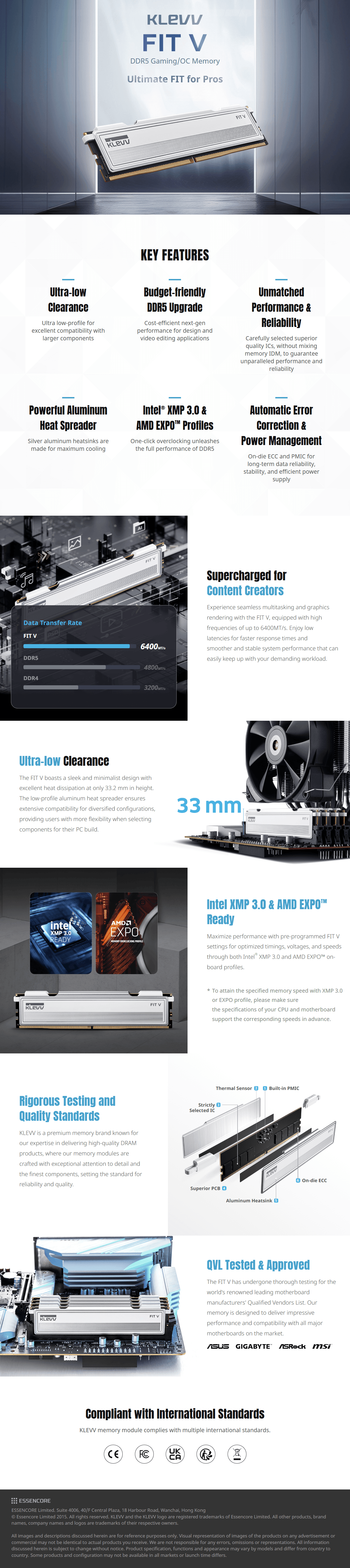 KLEVV FIT V 32GB (2 x 16GB) DDR5 6000MHz CL28 Desktop RAM - White long picture