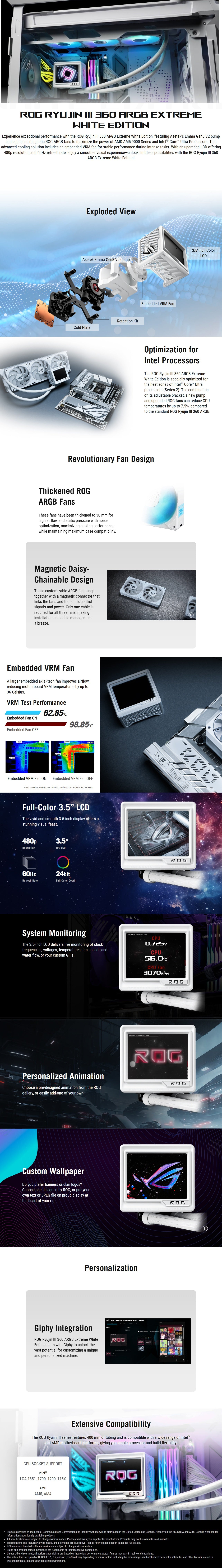 Asus ROG Ryujin III 360 Extreme ARGB AIO CPU Liquid Cooler - White long picture