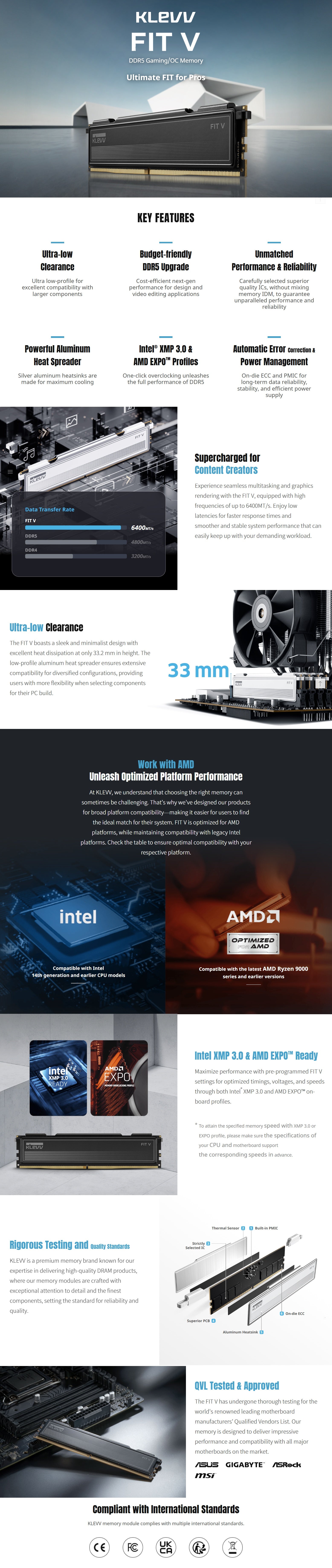 Klevv Fit V 32GB (2x16GB) 6400MHz CL30 DDR5 Black long picture