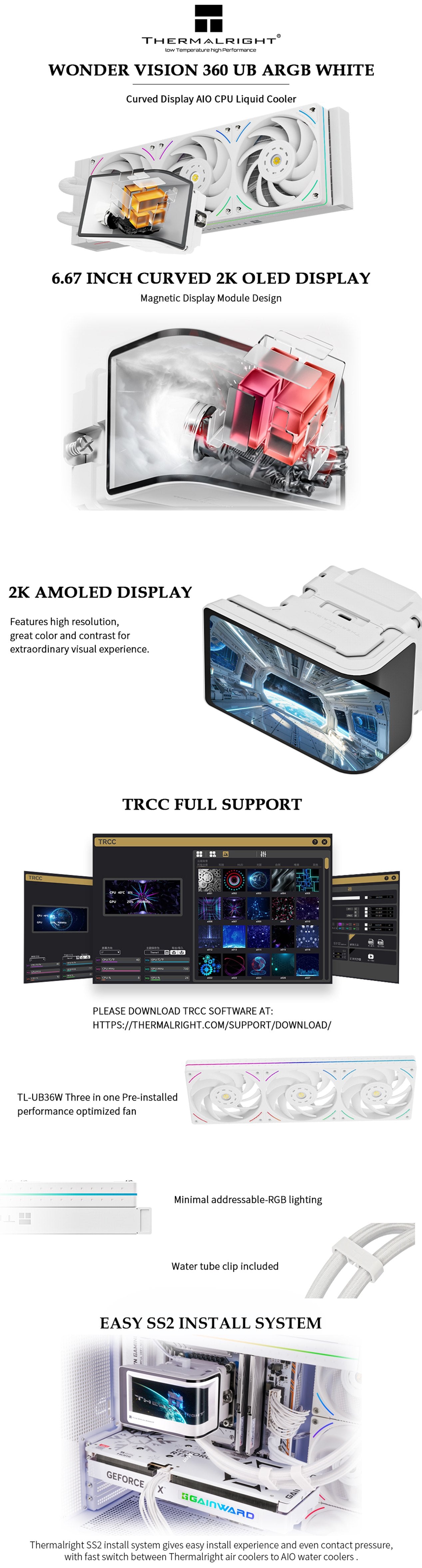 Thermalright Wonder Vision 360 UB ARGB All-In-One Liquid CPU Cooler - White long picture