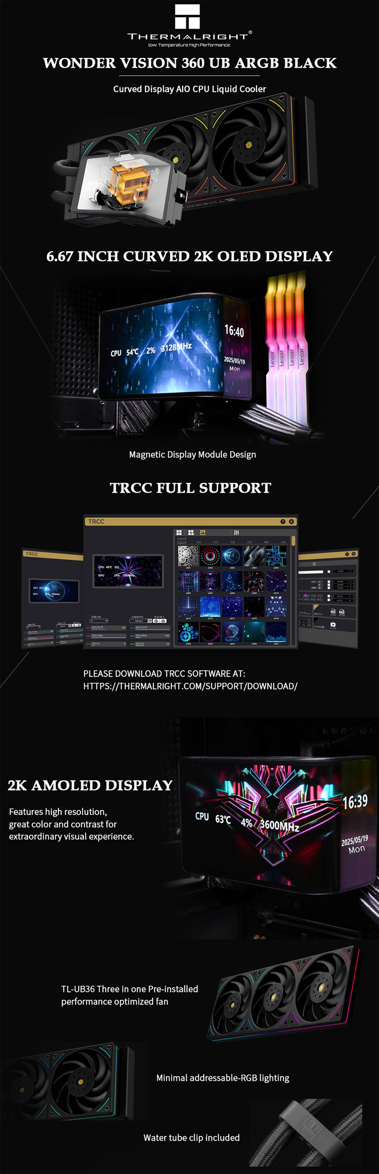Thermalright Wonder Vision 360 UB ARGB AIO Liquid CPU Cooler - Black long picture