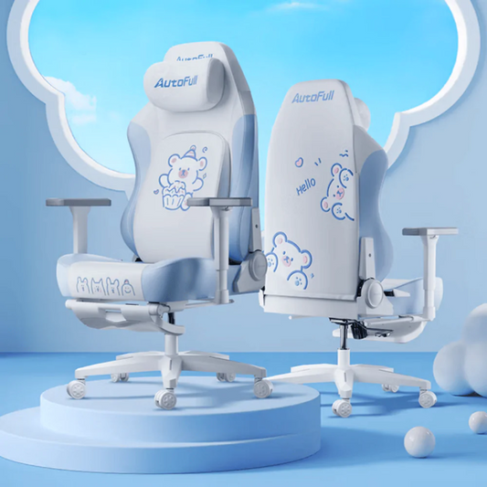 AutoFull C3 Pro Gaming Chair With 3D Headrest & Advanced Lumbar support (Snow White Bear edition)