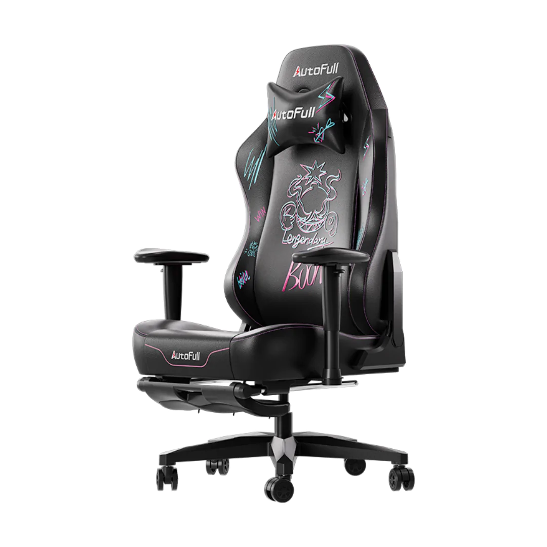 AutoFull C3 Graffiti Gaming Chair With Built In Lumbar Support (AF111BSSA)(Black & Purple)