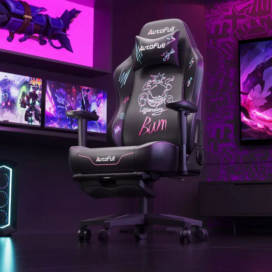AutoFull C3 Graffiti Gaming Chair With Built In Lumbar Support (AF111BSSA)(Black & Purple)