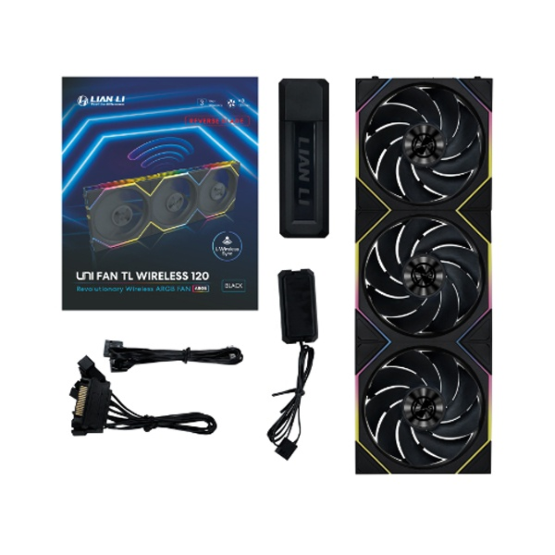 Lian Li Uni Fan TL120 Reverse Blade Wireless ARGB 120mm Fan - Black (3-Pack)