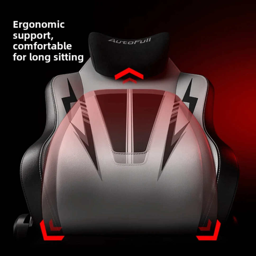 AutoFull C3 Pro Gaming Chair With 3D Headrest & Advanced Lumbar support (Silver & Black)