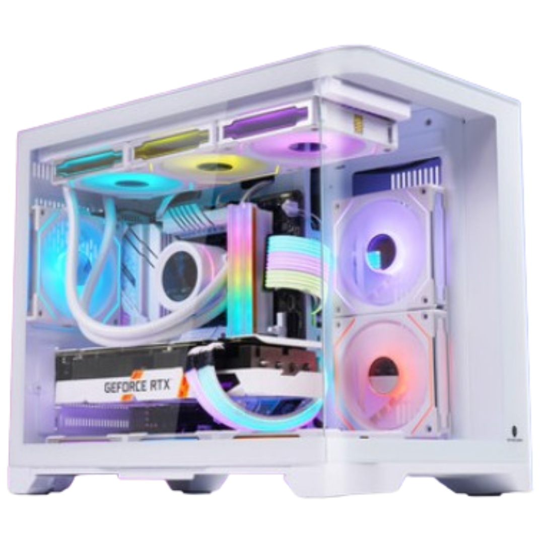 Curved glass open view ATX case - White