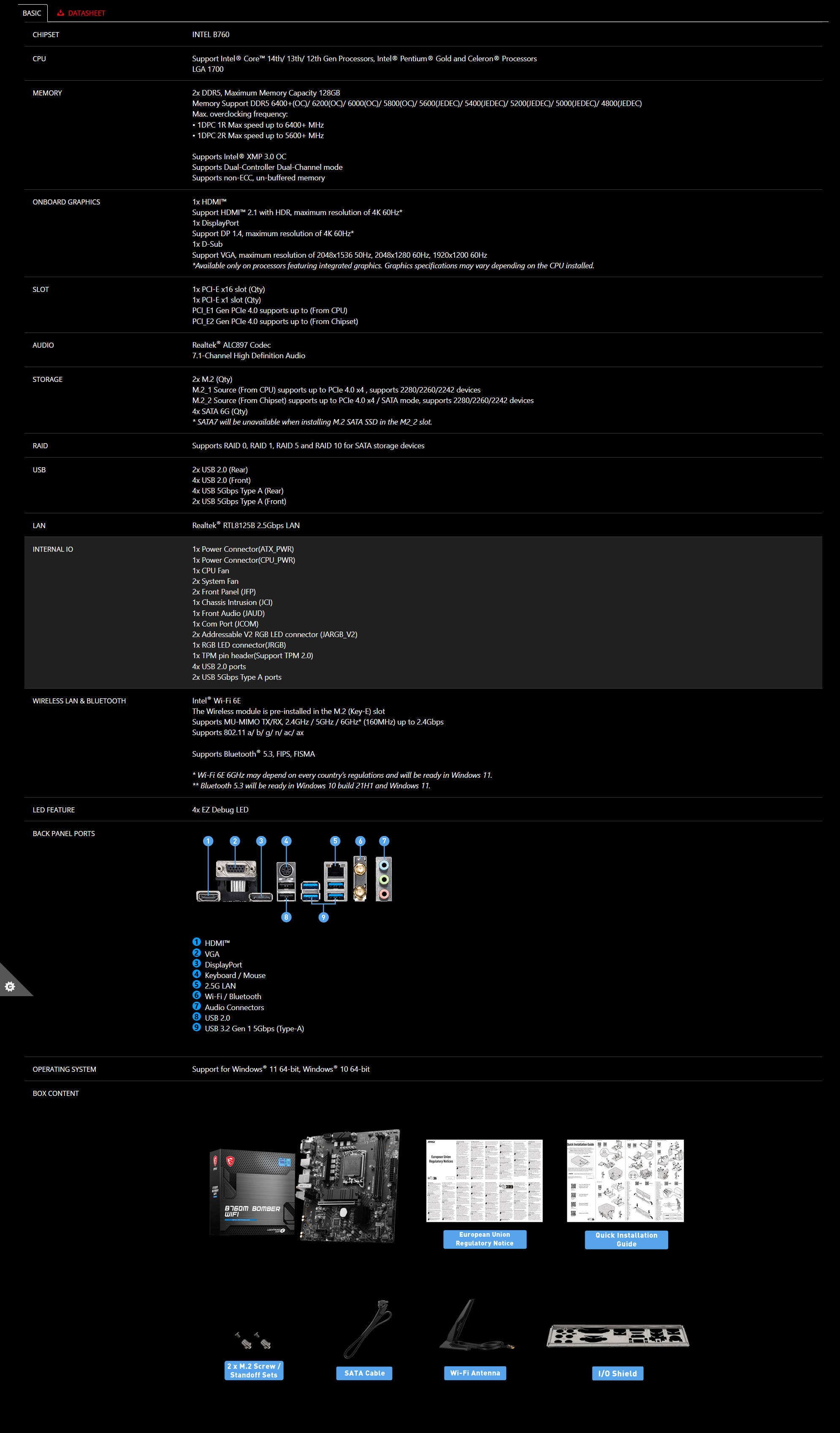 MSI B760M BOMBER WIFI DDR5 Intel LGA 1700 Micro-ATX Motherboard long picture