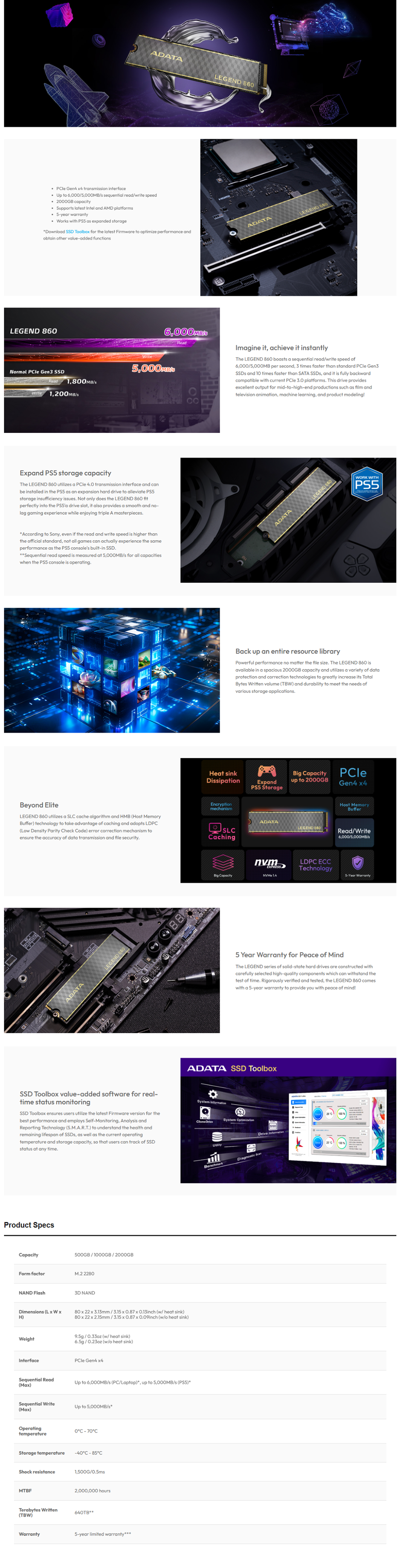 ADATA Legend 860 1TB M.2 2280 NVMe PCIe 4.0 SSD long picture